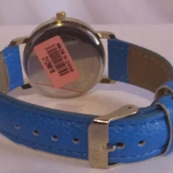 STRADA Watch Stripe Faux Leather Band Stainles Steel Blue Original Box - Picture 3 of 5
